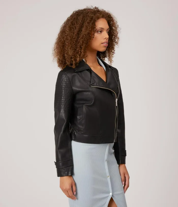 Women Savina WomenS Vegan Moto Jacket Black Matt and Nat Jackets