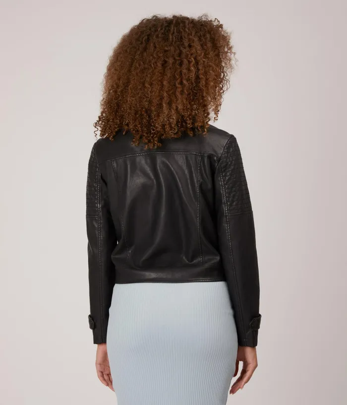 Women Savina WomenS Vegan Moto Jacket Black Matt and Nat Jackets
