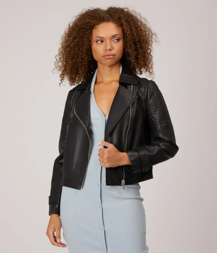 Women Savina WomenS Vegan Moto Jacket Black Matt and Nat Jackets