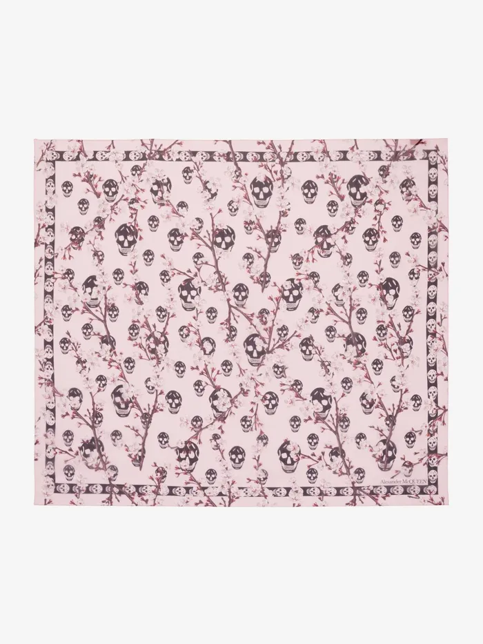 Women Scarves Alexander McQueen Blossom Classic Skull Foulard Roseblack
