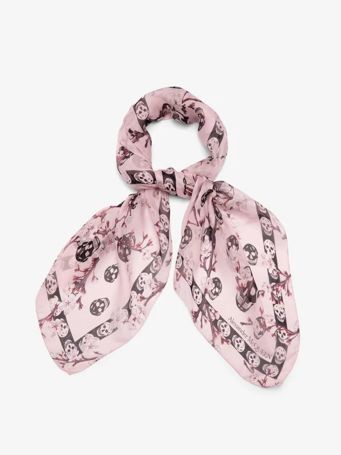 Women Scarves Alexander McQueen Blossom Classic Skull Foulard Roseblack