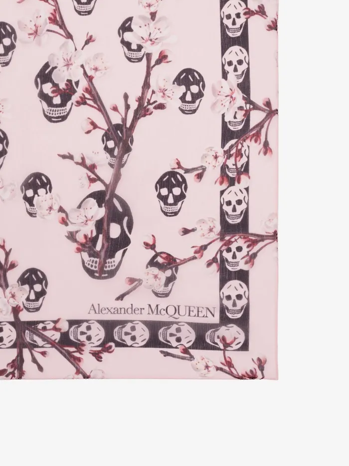 Women Scarves Alexander McQueen Blossom Classic Skull Foulard Roseblack