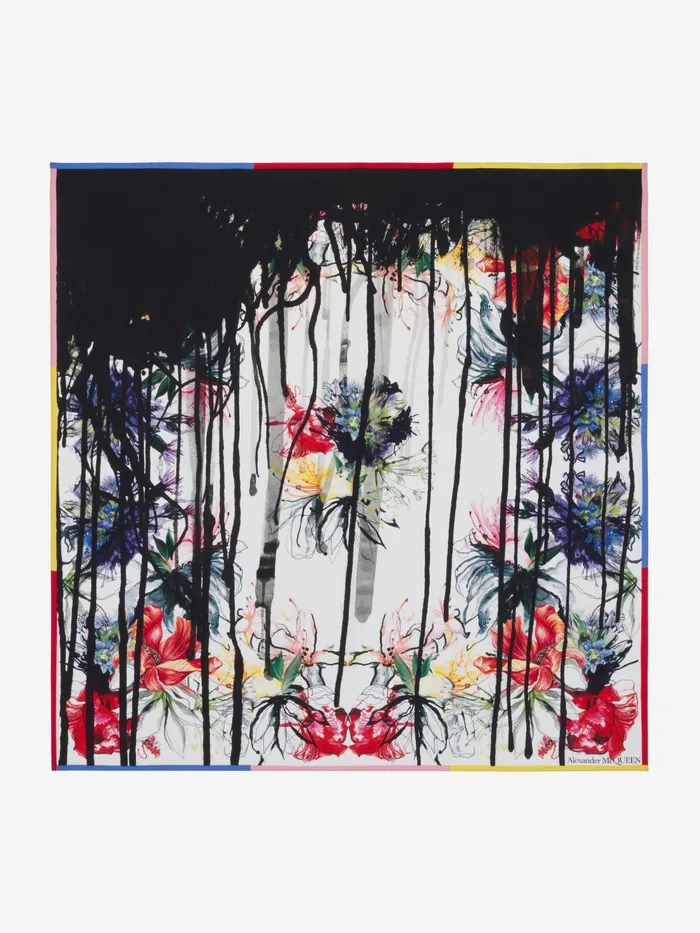 Women Scarves Alexander McQueen Exploded Floral Foulard Ivoryblack