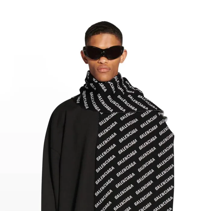 Women Scarves and Caps Balenciaga Mini Allover Logo Scarf In Black