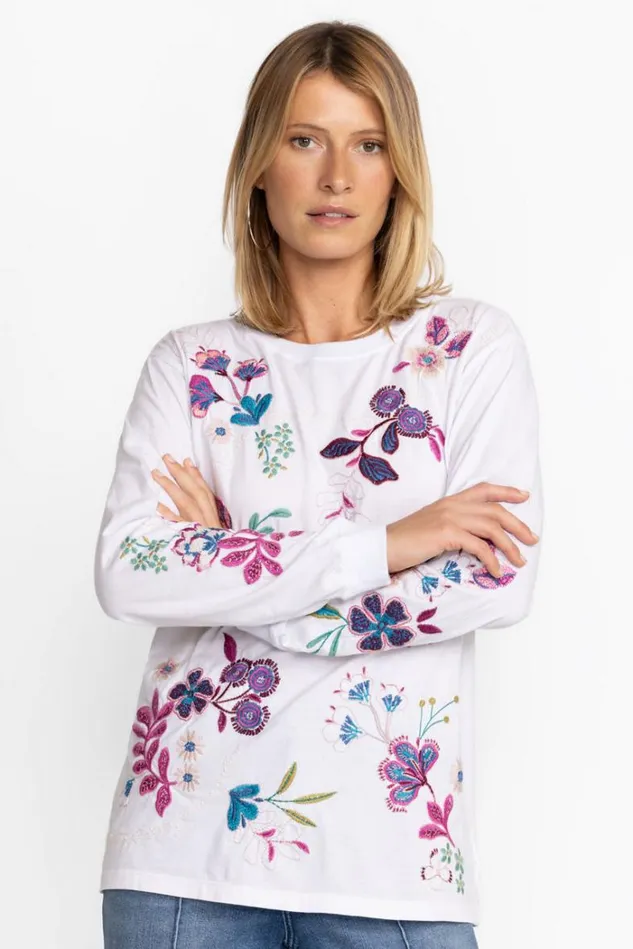 Women SHILO RELAXED LONG SLEEVE TEE White Johnny Was Tops