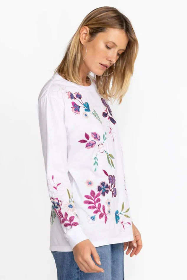 Women SHILO RELAXED LONG SLEEVE TEE White Johnny Was Tops Women SHILO RELAXED LONG SLEEVE TEE White Johnny Was Tops