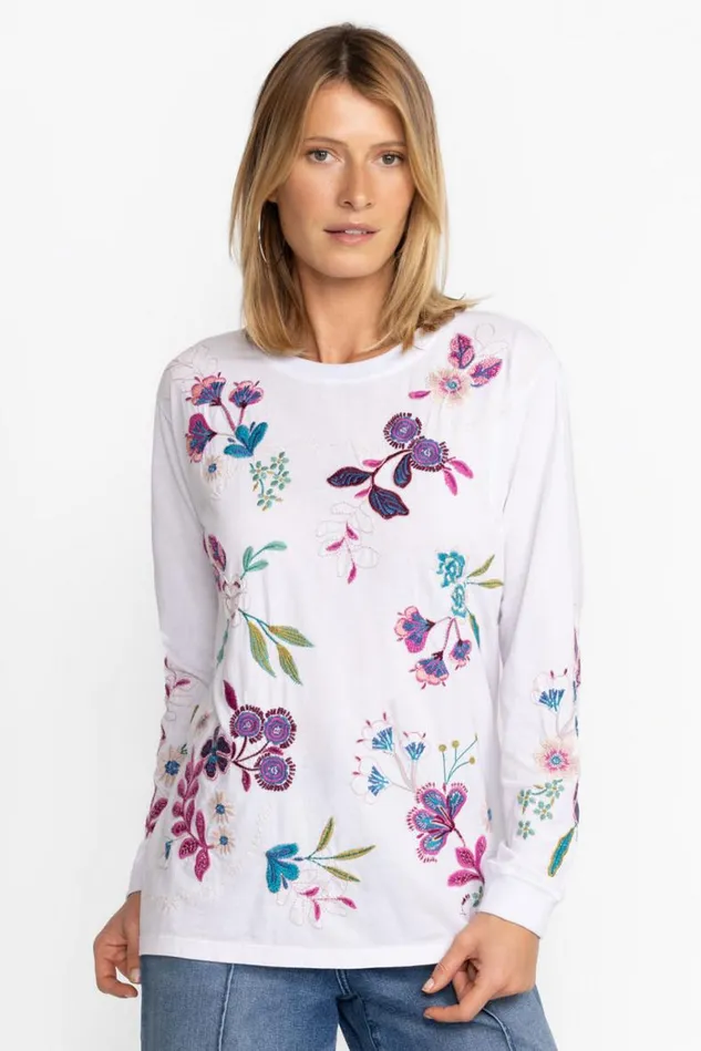 Women SHILO RELAXED LONG SLEEVE TEE White Johnny Was Tops Women SHILO RELAXED LONG SLEEVE TEE White Johnny Was Tops