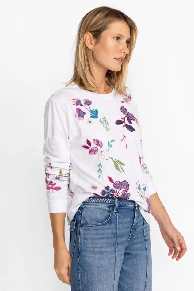 Women SHILO RELAXED LONG SLEEVE TEE White Johnny Was Tops Women SHILO RELAXED LONG SLEEVE TEE White Johnny Was Tops