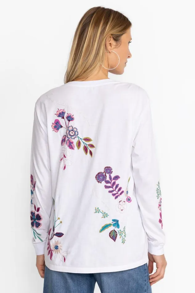 Women SHILO RELAXED LONG SLEEVE TEE White Johnny Was Tops Women SHILO RELAXED LONG SLEEVE TEE White Johnny Was Tops