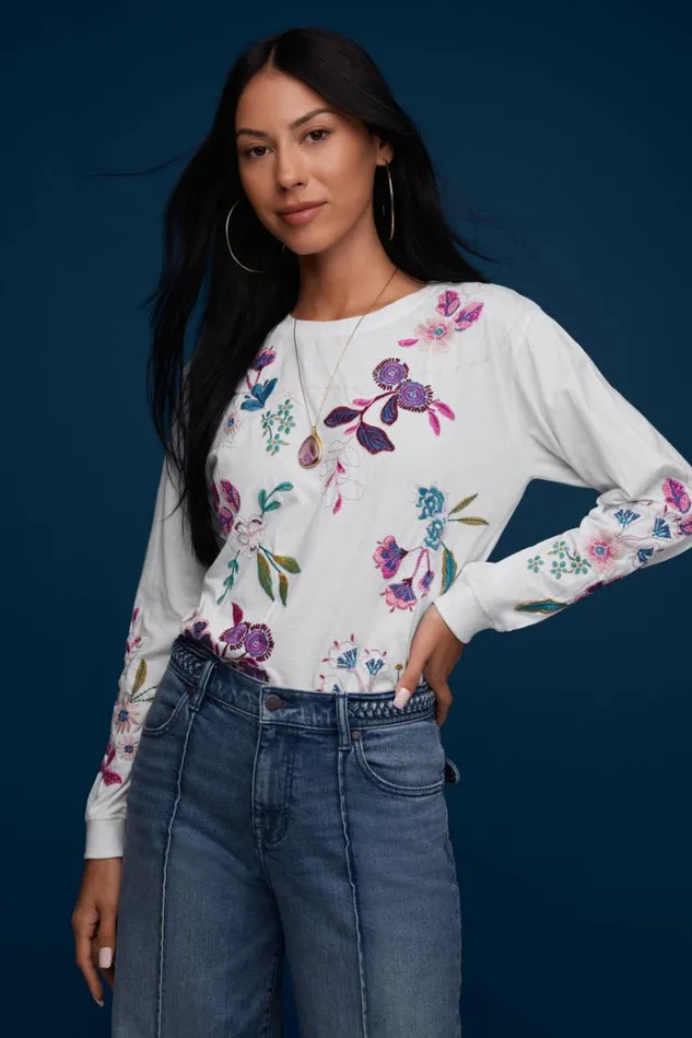 Women SHILO RELAXED LONG SLEEVE TEE White Johnny Was Tops Women SHILO RELAXED LONG SLEEVE TEE White Johnny Was Tops