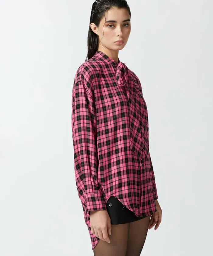 Women Shirts And Blouses Pinko Long Check Shirt With Sash Multicolour 8211 Fuchsiablack Women Shirts And Blouses Pinko Long Check Shirt With Sash Multicolour 8211 Fuchsiablack