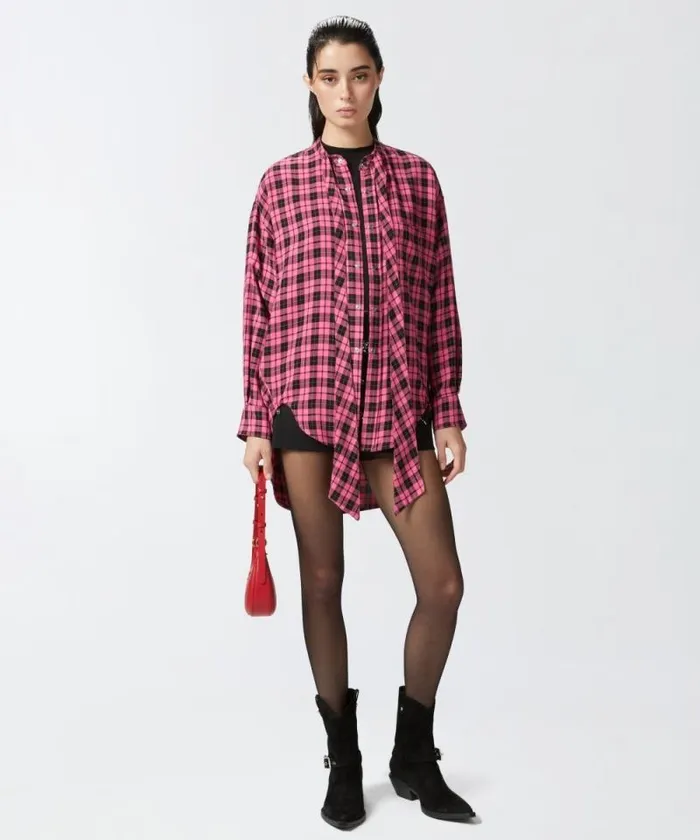 Women Shirts And Blouses Pinko Long Check Shirt With Sash Multicolour 8211 Fuchsiablack Women Shirts And Blouses Pinko Long Check Shirt With Sash Multicolour 8211 Fuchsiablack