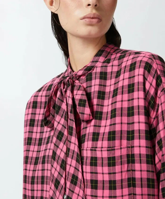 Women Shirts And Blouses Pinko Long Check Shirt With Sash Multicolour 8211 Fuchsiablack Women Shirts And Blouses Pinko Long Check Shirt With Sash Multicolour 8211 Fuchsiablack