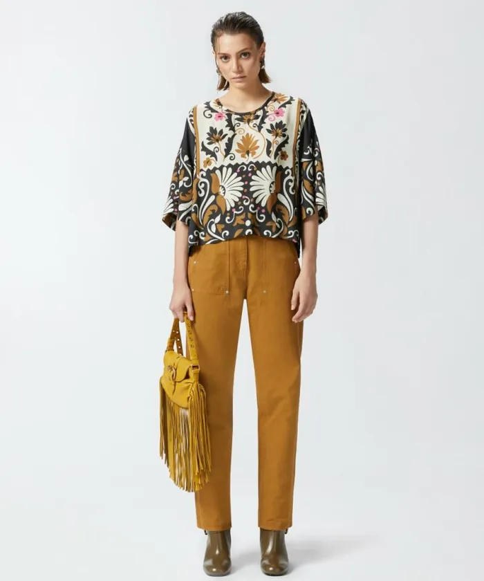 Women Shirts And Blouses Pinko Shortsleeved Blouse With Floral Print Multi Brownbeige Women Shirts And Blouses Pinko Shortsleeved Blouse With Floral Print Multi Brownbeige