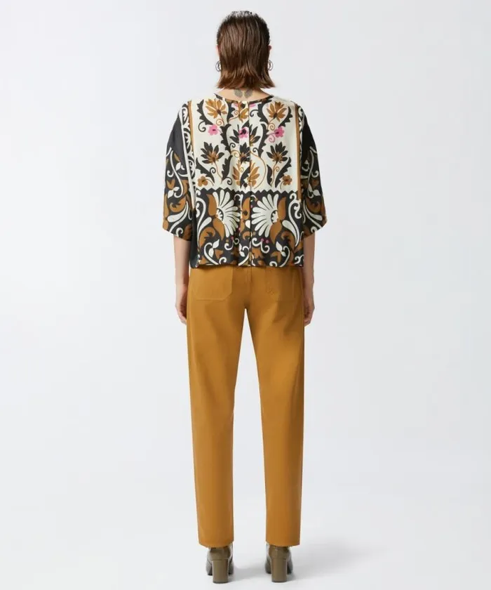 Women Shirts And Blouses Pinko Shortsleeved Blouse With Floral Print Multi Brownbeige Women Shirts And Blouses Pinko Shortsleeved Blouse With Floral Print Multi Brownbeige