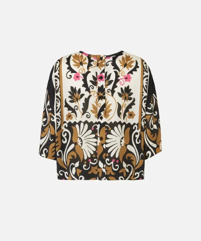 Women Shirts And Blouses Pinko Shortsleeved Blouse With Floral Print Multi Brownbeige Women Shirts And Blouses Pinko Shortsleeved Blouse With Floral Print Multi Brownbeige
