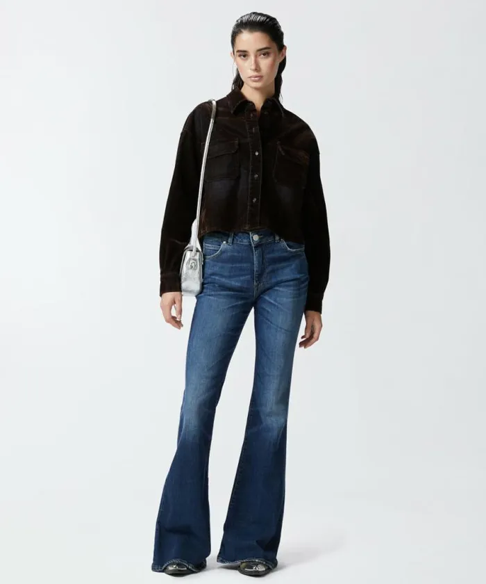 Women Shirts And Blouses Pinko Velveteffect Flocked Denim Cropped Shirt Deep Brown Women Shirts And Blouses Pinko Velveteffect Flocked Denim Cropped Shirt Deep Brown
