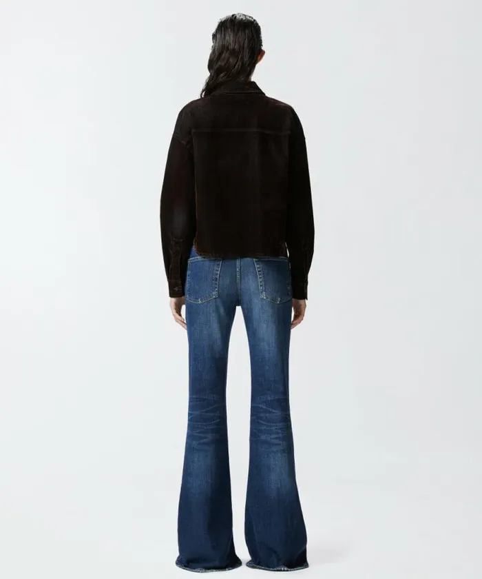 Women Shirts And Blouses Pinko Velveteffect Flocked Denim Cropped Shirt Deep Brown Women Shirts And Blouses Pinko Velveteffect Flocked Denim Cropped Shirt Deep Brown