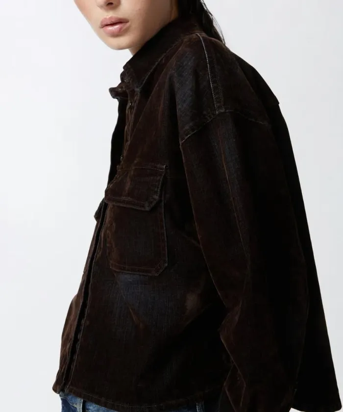 Women Shirts And Blouses Pinko Velveteffect Flocked Denim Cropped Shirt Deep Brown Women Shirts And Blouses Pinko Velveteffect Flocked Denim Cropped Shirt Deep Brown