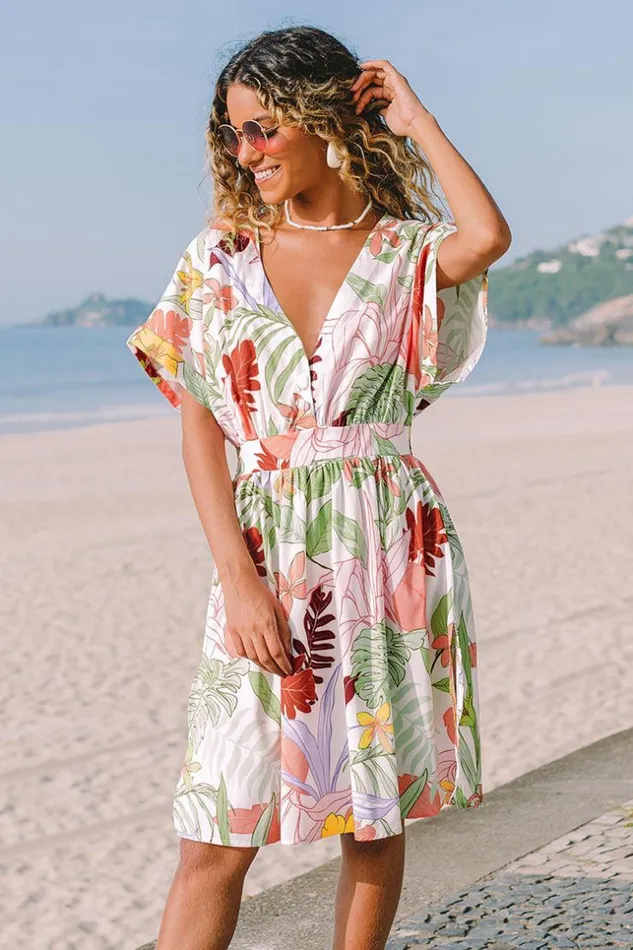 Women Short Dresses Cupshe Breanne Floral Vneck Zipper Mid Dress Multicolor