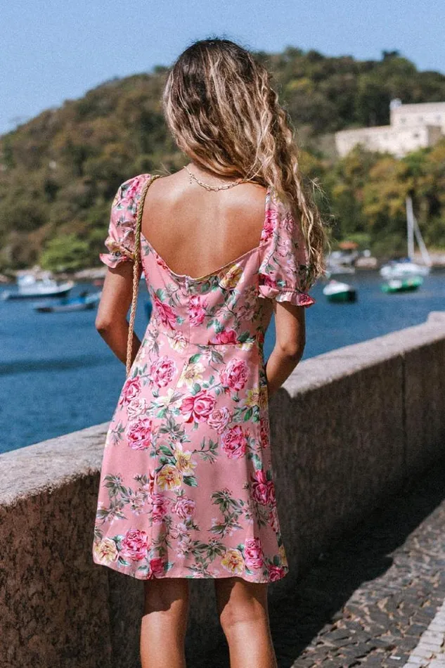 Women Short Dresses Cupshe Rosy Outlook Puff Sleeve Mini Dress Pink