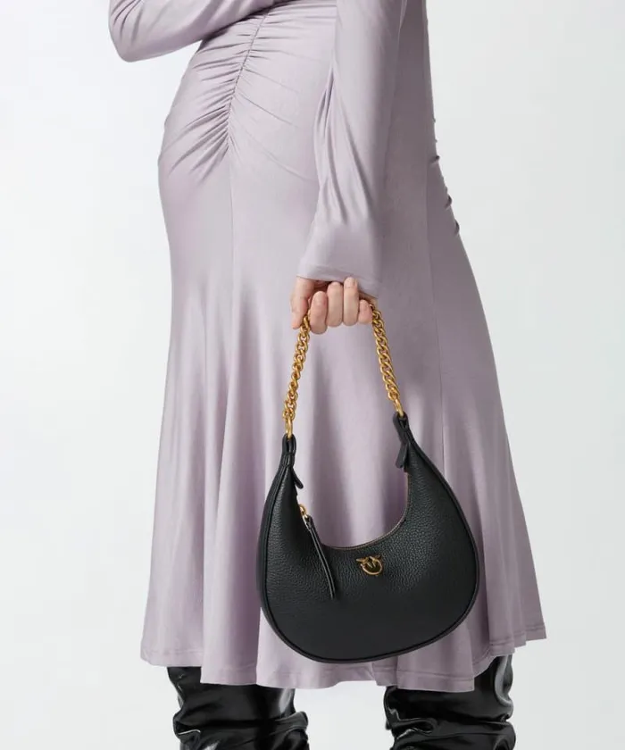 Women Shoulder Bags Pinko Brioche Bag Rounded Leather Shoulder Bag Blackantique Gold Women Shoulder Bags Pinko Brioche Bag Rounded Leather Shoulder Bag Blackantique Gold