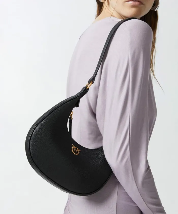 Women Shoulder Bags Pinko Brioche Bag Rounded Leather Shoulder Bag Blackantique Gold Women Shoulder Bags Pinko Brioche Bag Rounded Leather Shoulder Bag Blackantique Gold