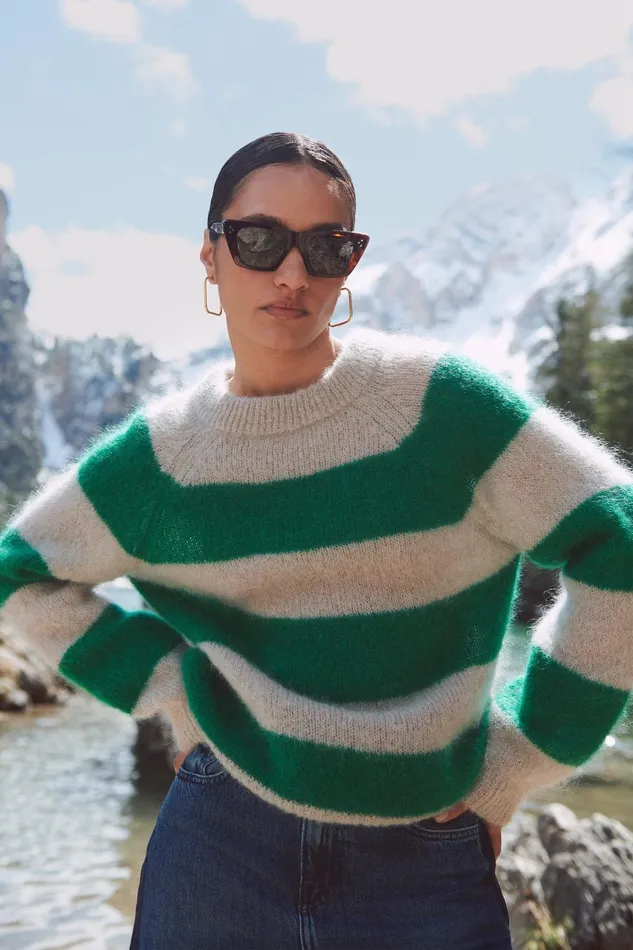Women Sian Stripe Pullover Evergreen Bybar Pullovers Women Sian Stripe Pullover Evergreen Bybar Pullovers