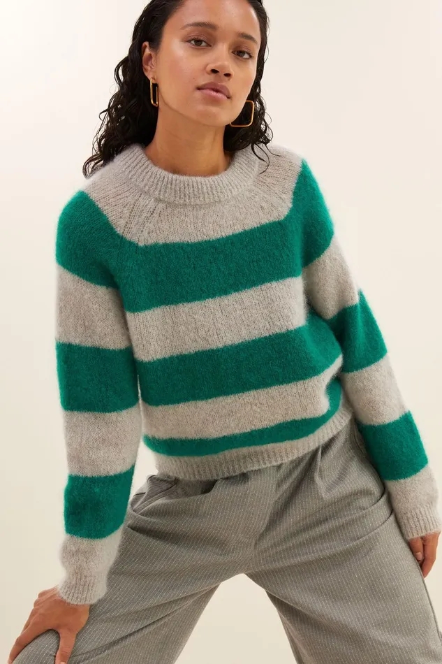 Women Sian Stripe Pullover Evergreen Bybar Pullovers Women Sian Stripe Pullover Evergreen Bybar Pullovers