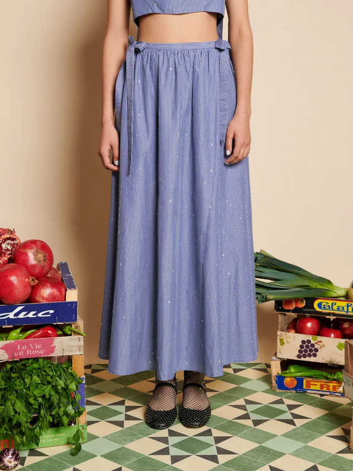 Women Sister Jane Bottoms Ivy Stripe Midi Skirt Navy Blue