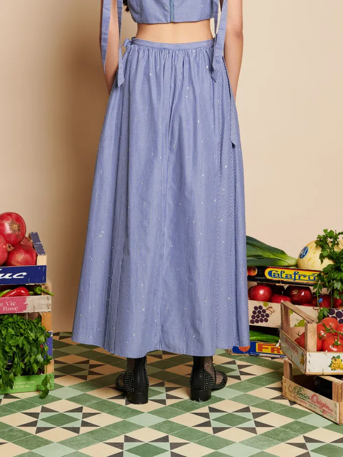 Women Sister Jane Bottoms Ivy Stripe Midi Skirt Navy Blue