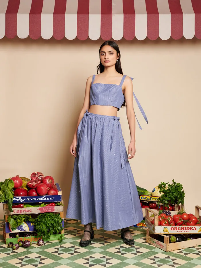Women Sister Jane Bottoms Ivy Stripe Midi Skirt Navy Blue