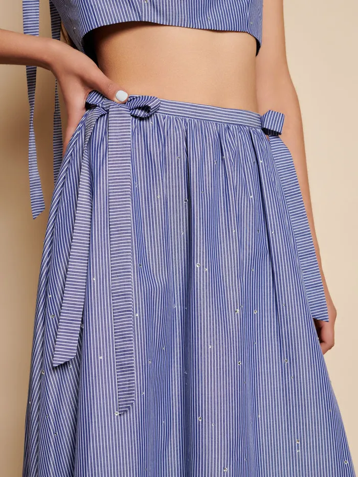 Women Sister Jane Bottoms Ivy Stripe Midi Skirt Navy Blue