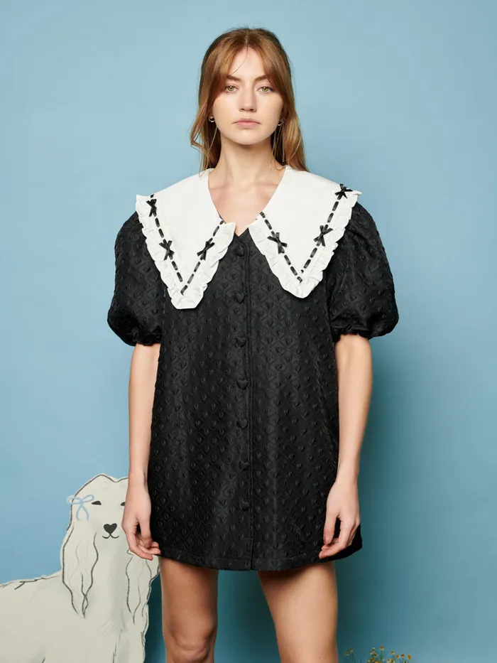 Women Sister Jane Dresses Bonnie Bow Collar Dress Coal Black