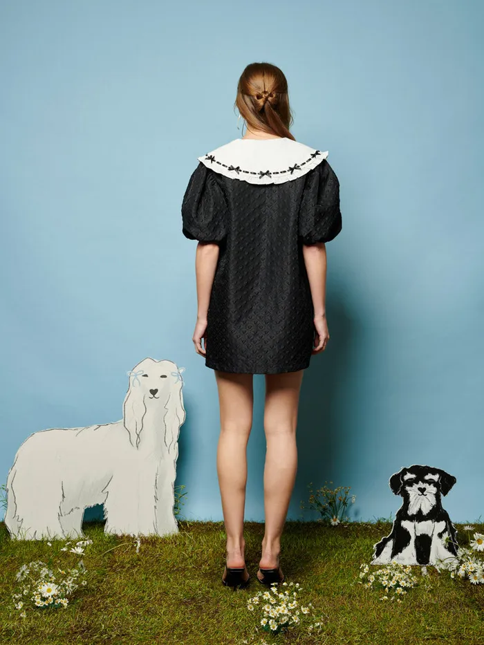 Women Sister Jane Dresses Bonnie Bow Collar Dress Coal Black