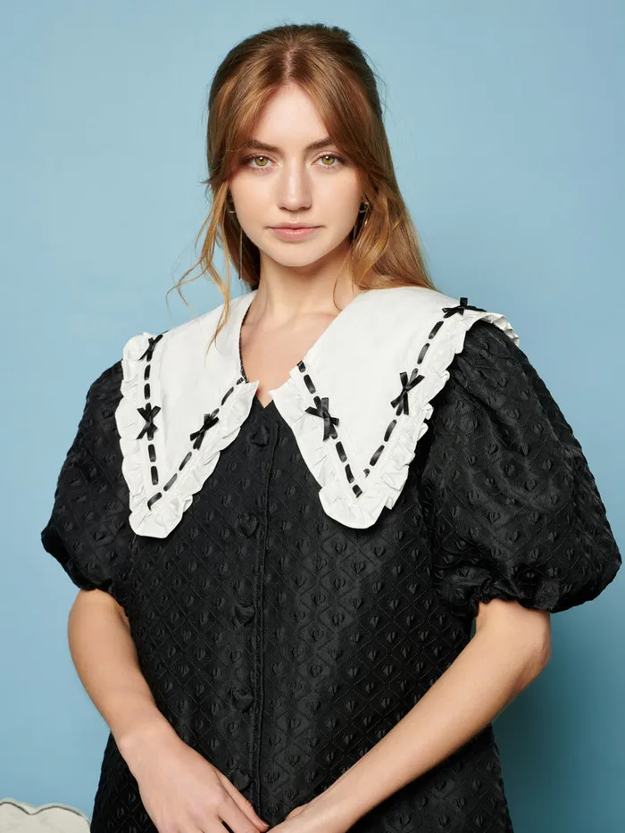 Women Sister Jane Dresses Bonnie Bow Collar Dress Coal Black
