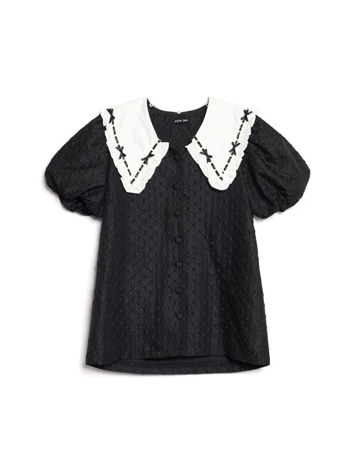 Women Sister Jane Dresses Bonnie Bow Collar Dress Coal Black