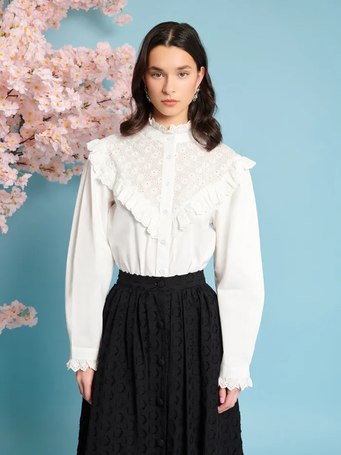 Women Sister Jane Tops Dancing Blooms Blouse Snow White