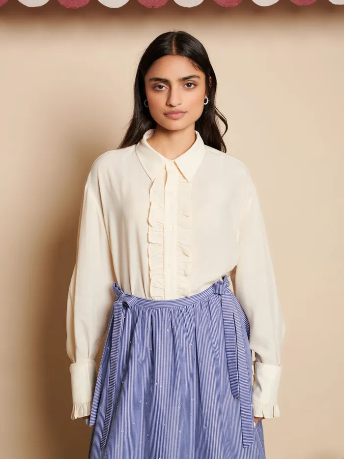 Women Sister Jane Tops Freddie Ruffle Shirt Pearl Ivory