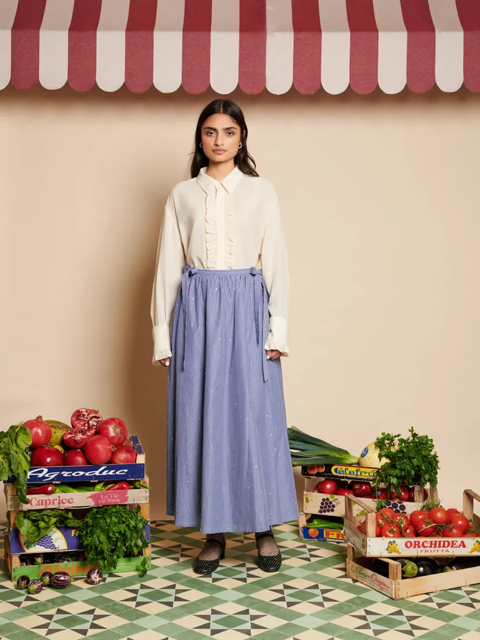Women Sister Jane Tops Freddie Ruffle Shirt Pearl Ivory