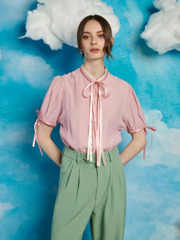 Women Sister Jane Tops Moments Bow Blouse Baby Pink