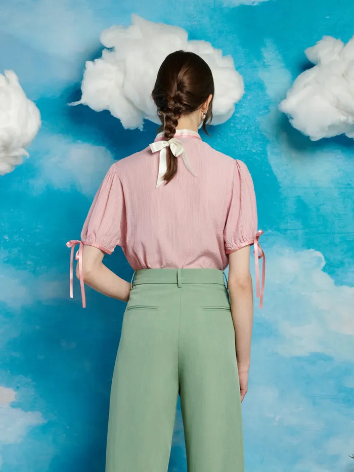 Women Sister Jane Tops Moments Bow Blouse Baby Pink