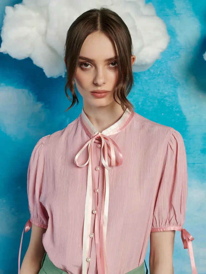 Women Sister Jane Tops Moments Bow Blouse Baby Pink