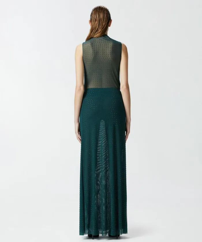Women Skirts Pinko Fully Rhinestoned Long Tulle Skirt Dark Bottle Green Women Skirts Pinko Fully Rhinestoned Long Tulle Skirt Dark Bottle Green