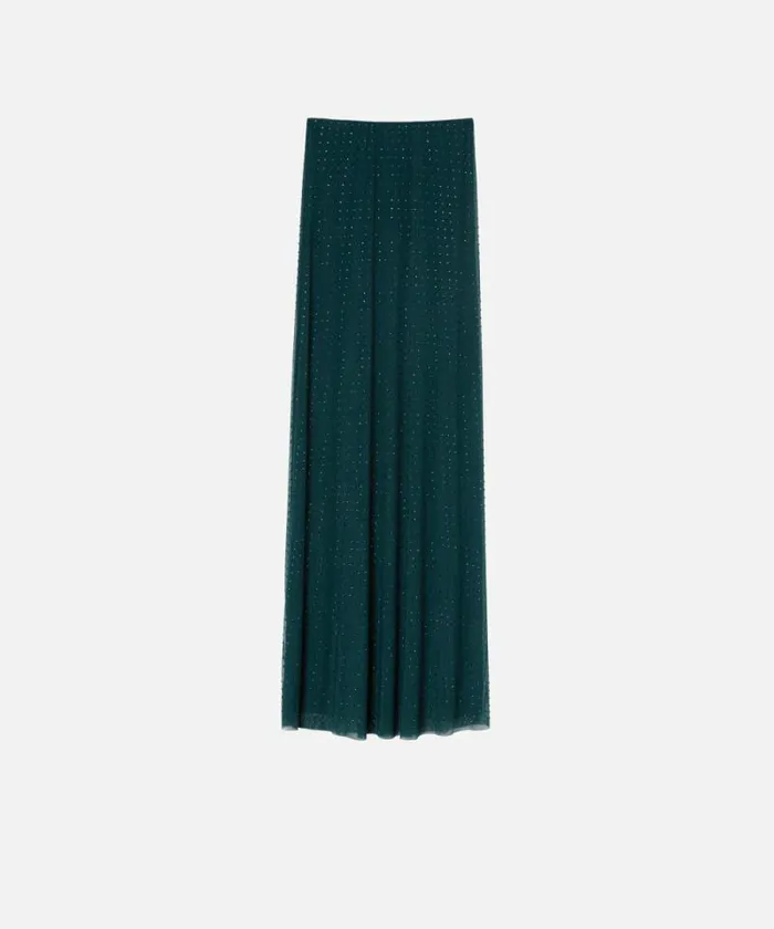 Women Skirts Pinko Fully Rhinestoned Long Tulle Skirt Dark Bottle Green Women Skirts Pinko Fully Rhinestoned Long Tulle Skirt Dark Bottle Green