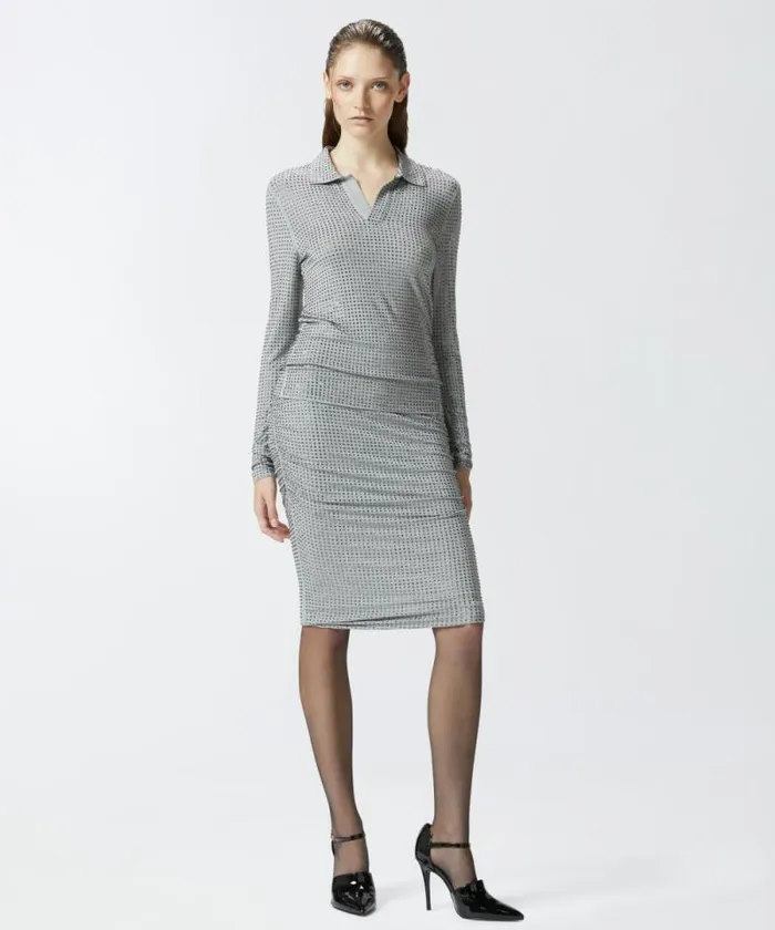 Women Skirts Pinko Pencil Skirt With Applied Rhinestones Drizzle Grey