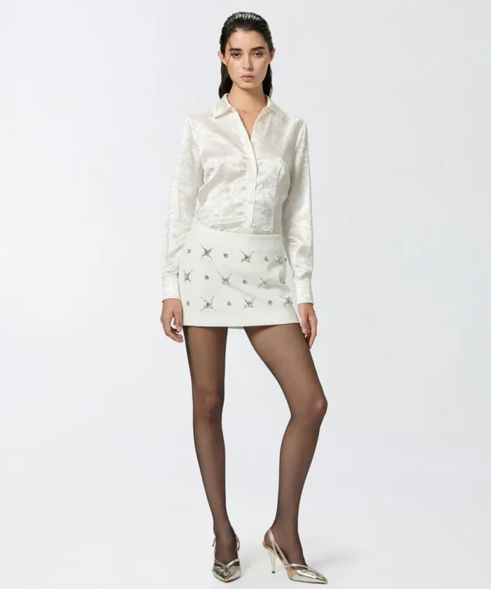 Women Skirts Pinko Slimfit Mini Skirt With Shiny Embroidery Snow White