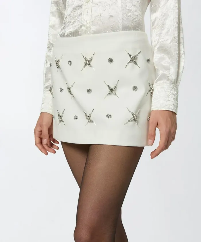 Women Skirts Pinko Slimfit Mini Skirt With Shiny Embroidery Snow White Women Skirts Pinko Slimfit Mini Skirt With Shiny Embroidery Snow White