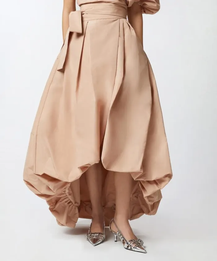 Women Skirts Pinko Wide Taffeta Skirt With Bow Cameo Pink Women Skirts Pinko Wide Taffeta Skirt With Bow Cameo Pink