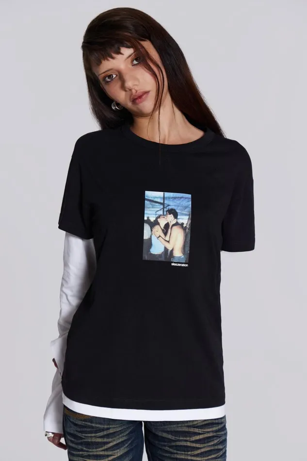Women Sleazenation Double Layer Kiss Tee Jaded London TShirts
